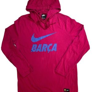 FC Barcelona Hoodie Mens Large Red/Maroon Pullover Lightweight Soccer Nike